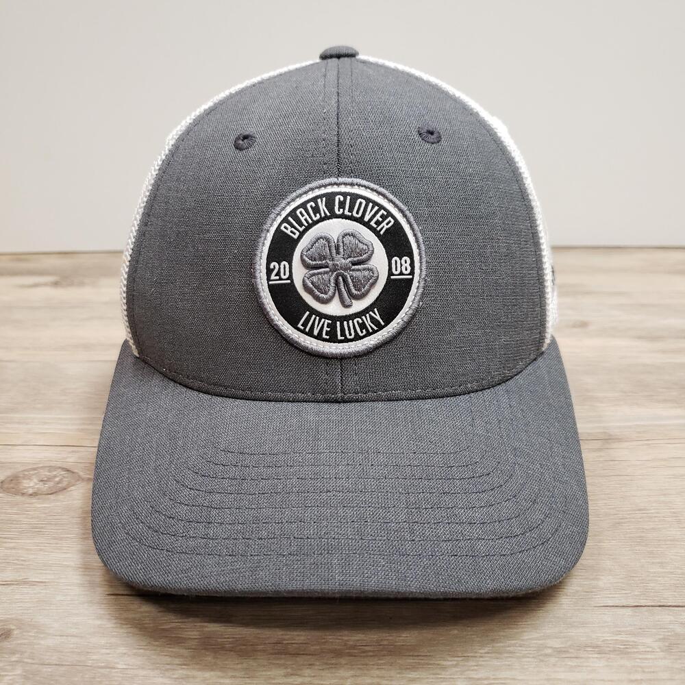 Black Clover Live Lucky Hat Cap Snapback Mens One Size Gray Mesh Trucker Adj